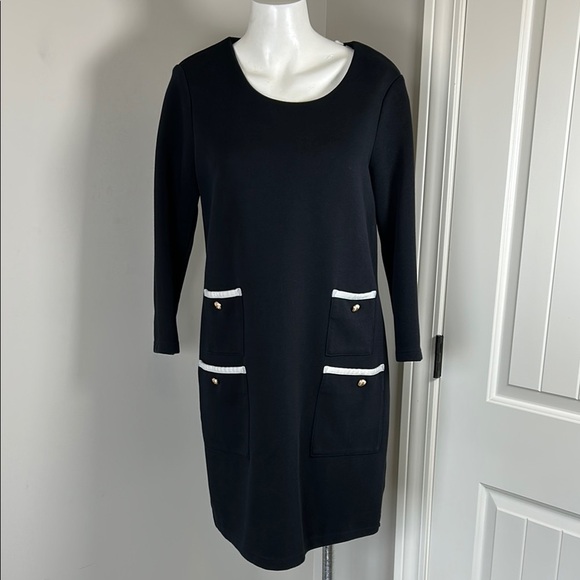 Tuckernuck Black Francoise Mod Mini Dress Shift Crewneck Pockets Long Sleeve M - Picture 4 of 16